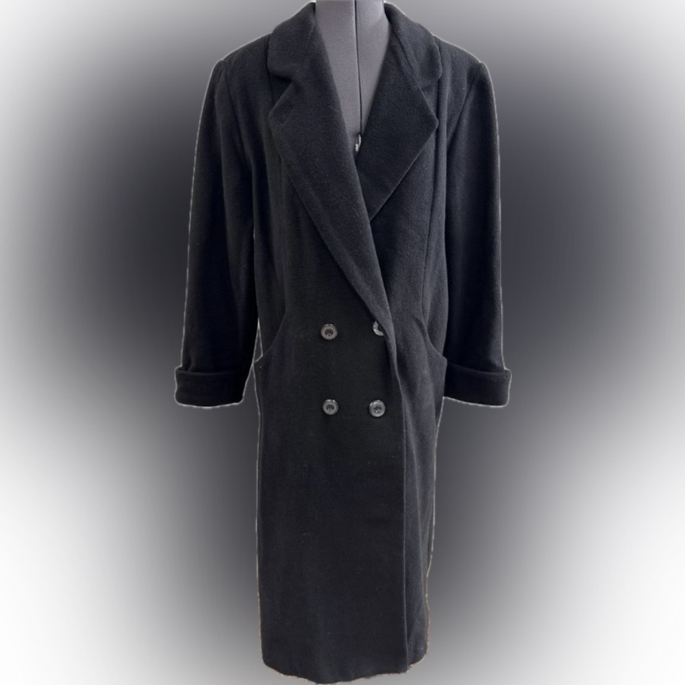 Braetan Women’s Size 8 Long Black Wool Blend Double Breasted Coat